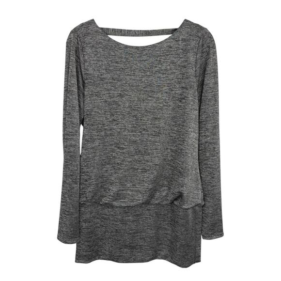 WHBM Drape-back Tunic Size Medium Gray Metallic Slinky Knit Long Sleeves - Picture 12 of 12